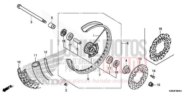 ROUE AVANT de CRF125F "Petites Roues" EXTREME RED (R292) 2017